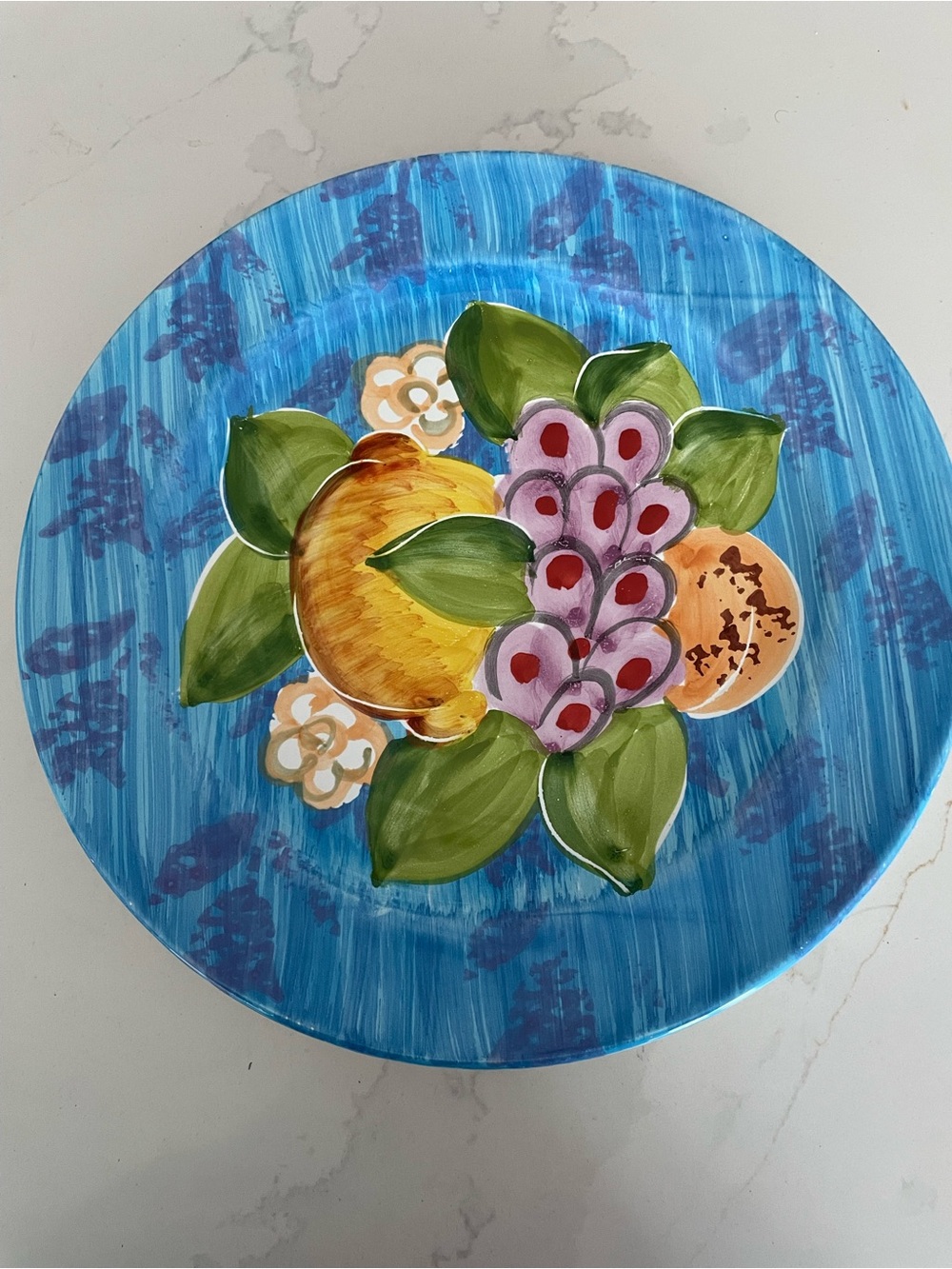 Vintage Italian Hand Painted Ceramic Plate- Mediterranean Fruit Design